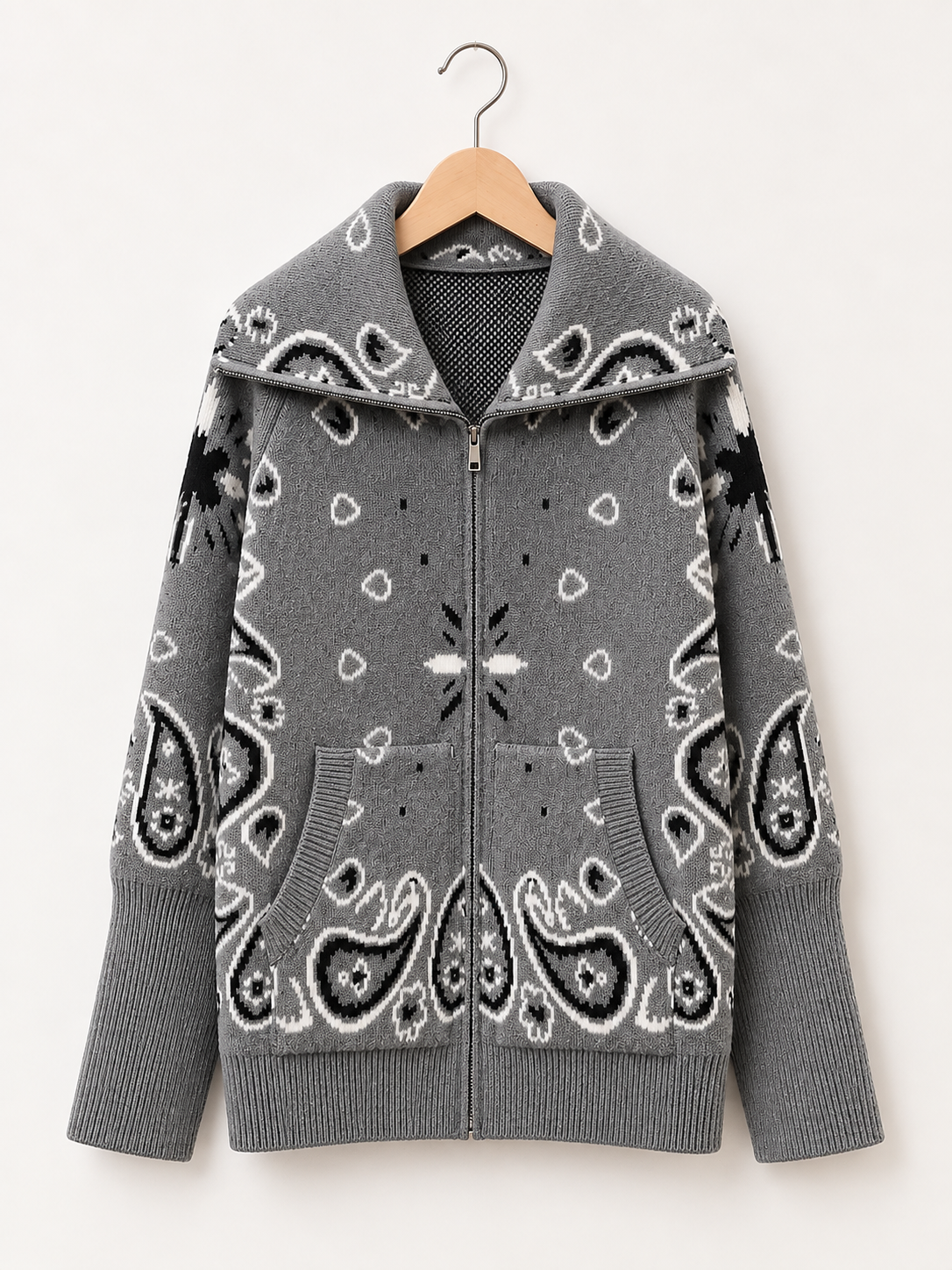 Paisley Zip-Up Knit Jacket