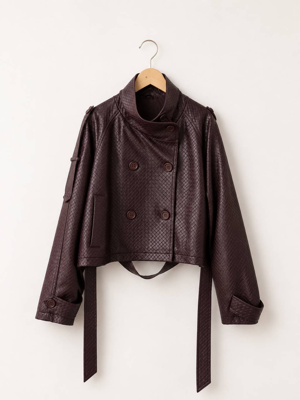 Burgundy Woven Cropped Jacket