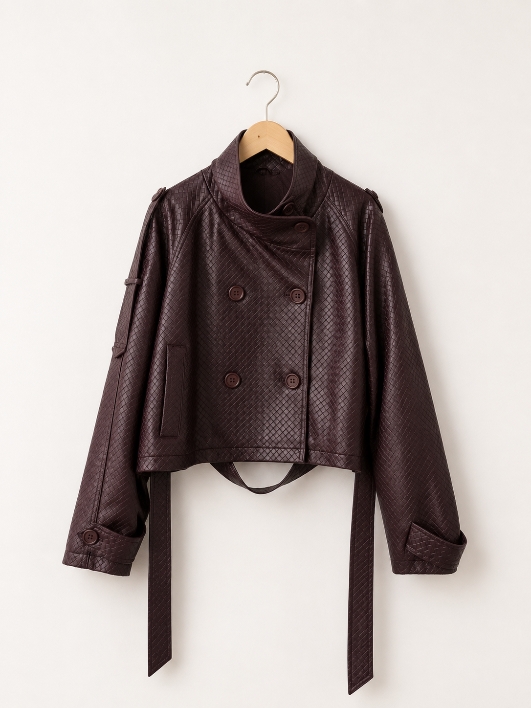 Burgundy Woven Cropped Jacket