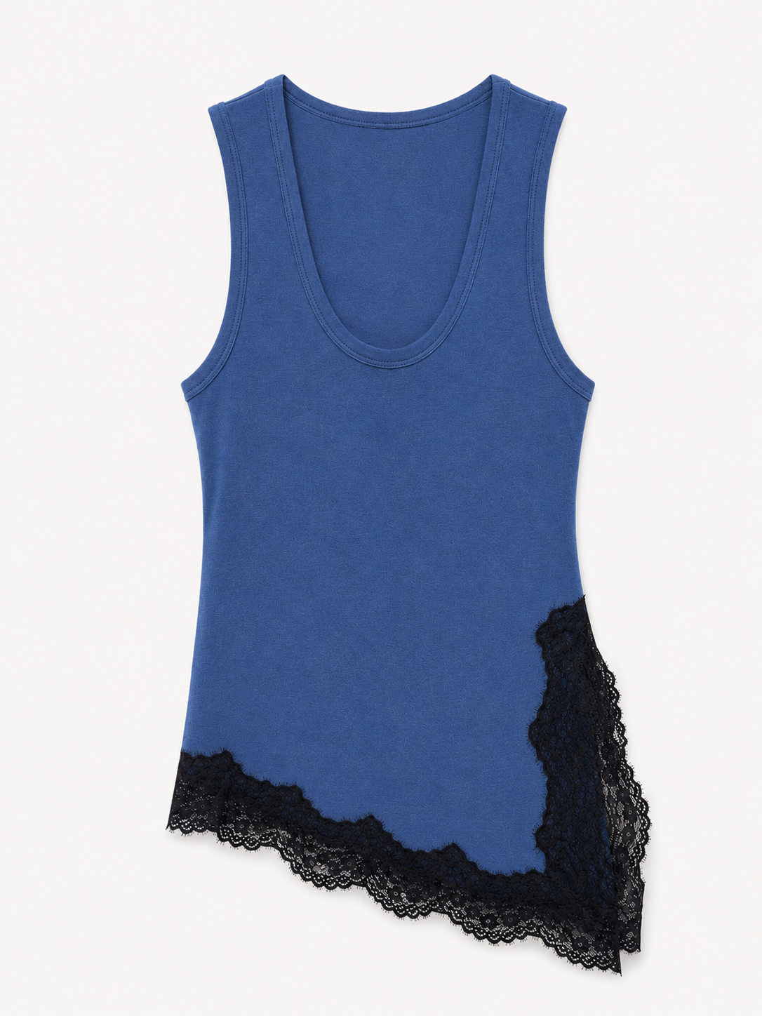 Blue Lace-Trimmed Scoop Neck Top