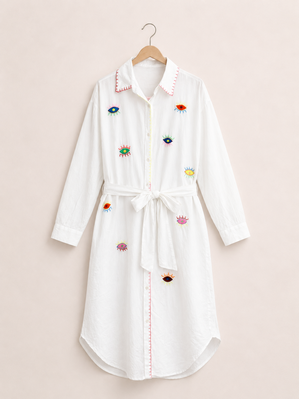 All Eyes on You White Shirt Dress