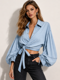Cropped Denim Wrap Shirt