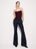 Burgundy Check Flared Trousers