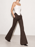 Mocha Check Flare Trousers
