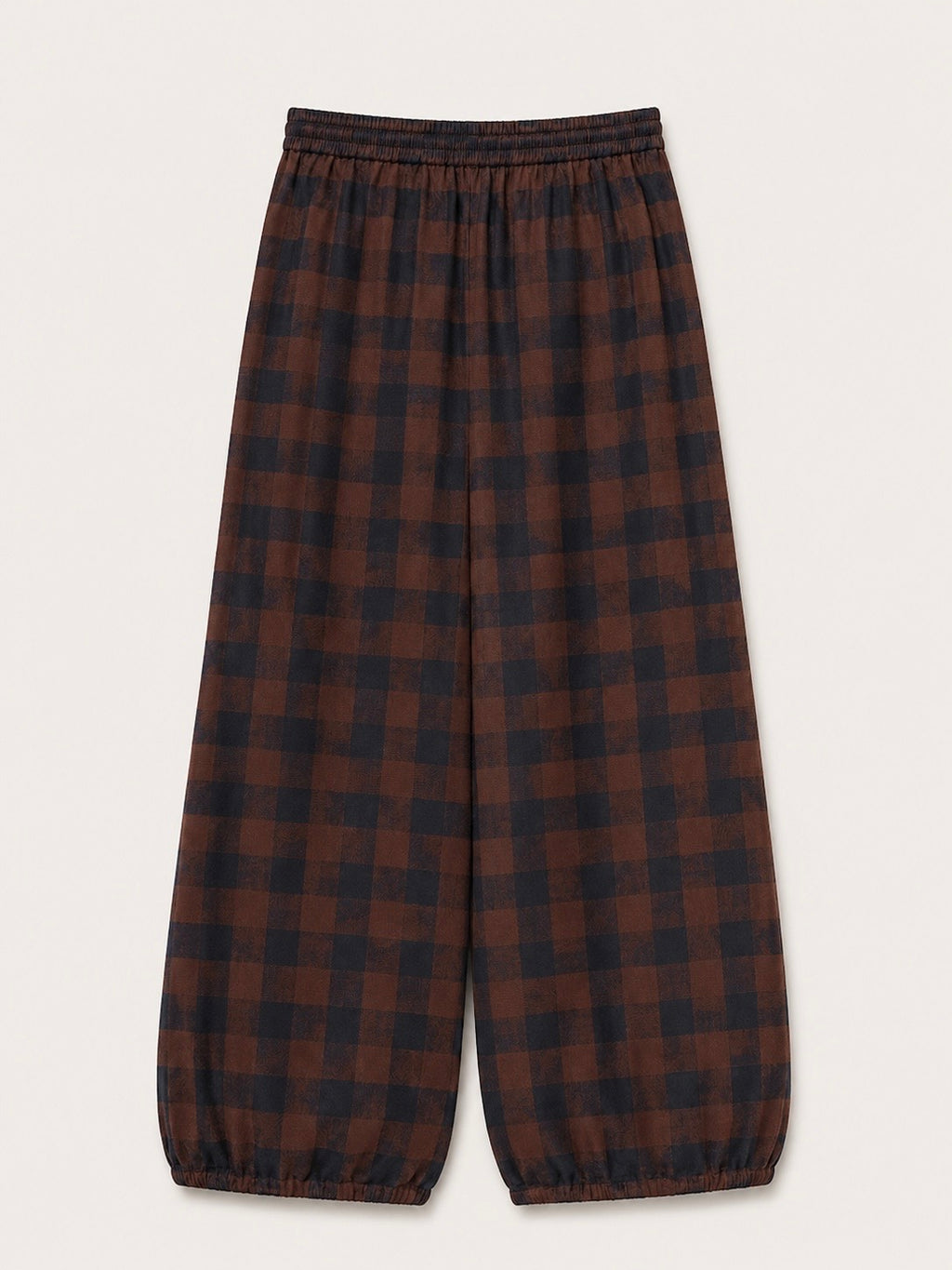 Brown Checked Balloon-Leg Trousers