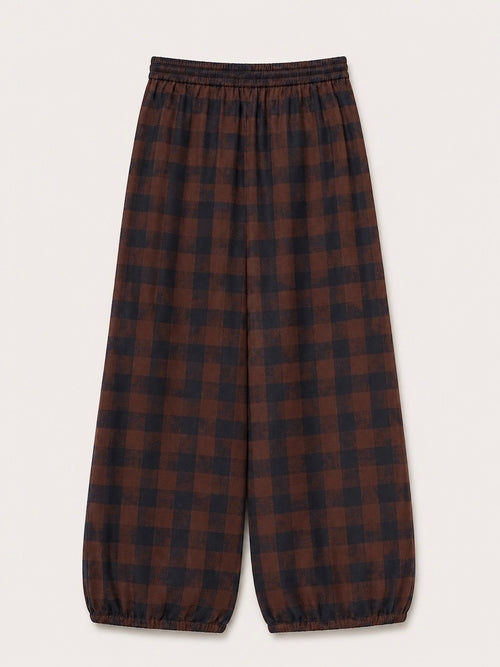 Brown Checked Balloon-Leg Trousers