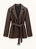 Espresso Belted Woven Leather Blazer
