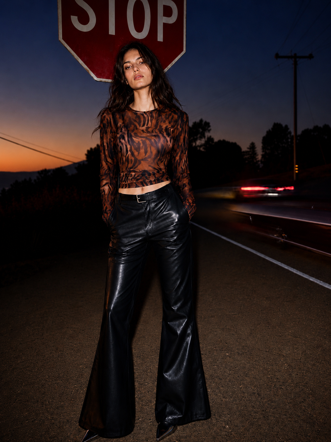 Tiger Print Mesh Top
