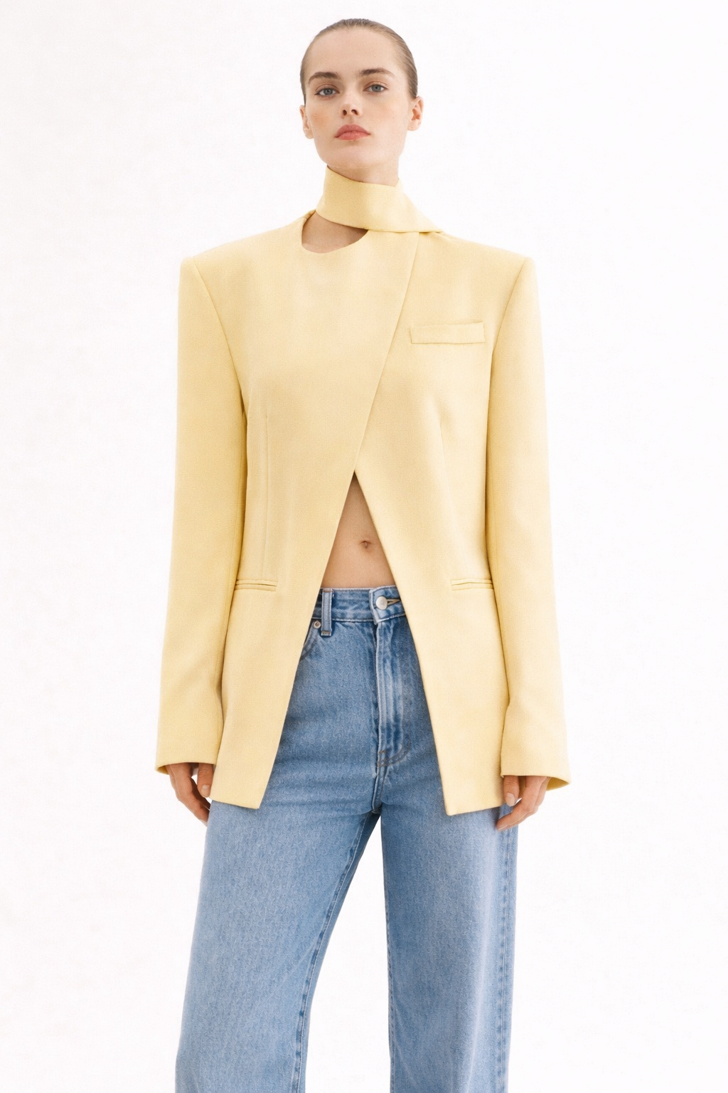Minimalist Cut-Out Butter Yellow Blazer