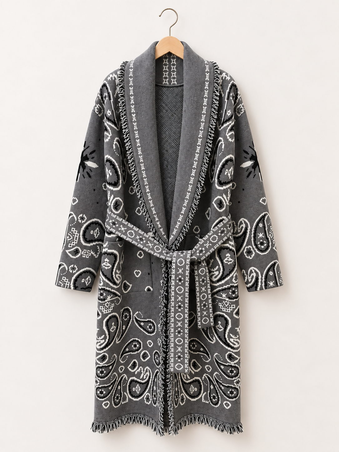 Long Paisley Fringe Wrap Coat