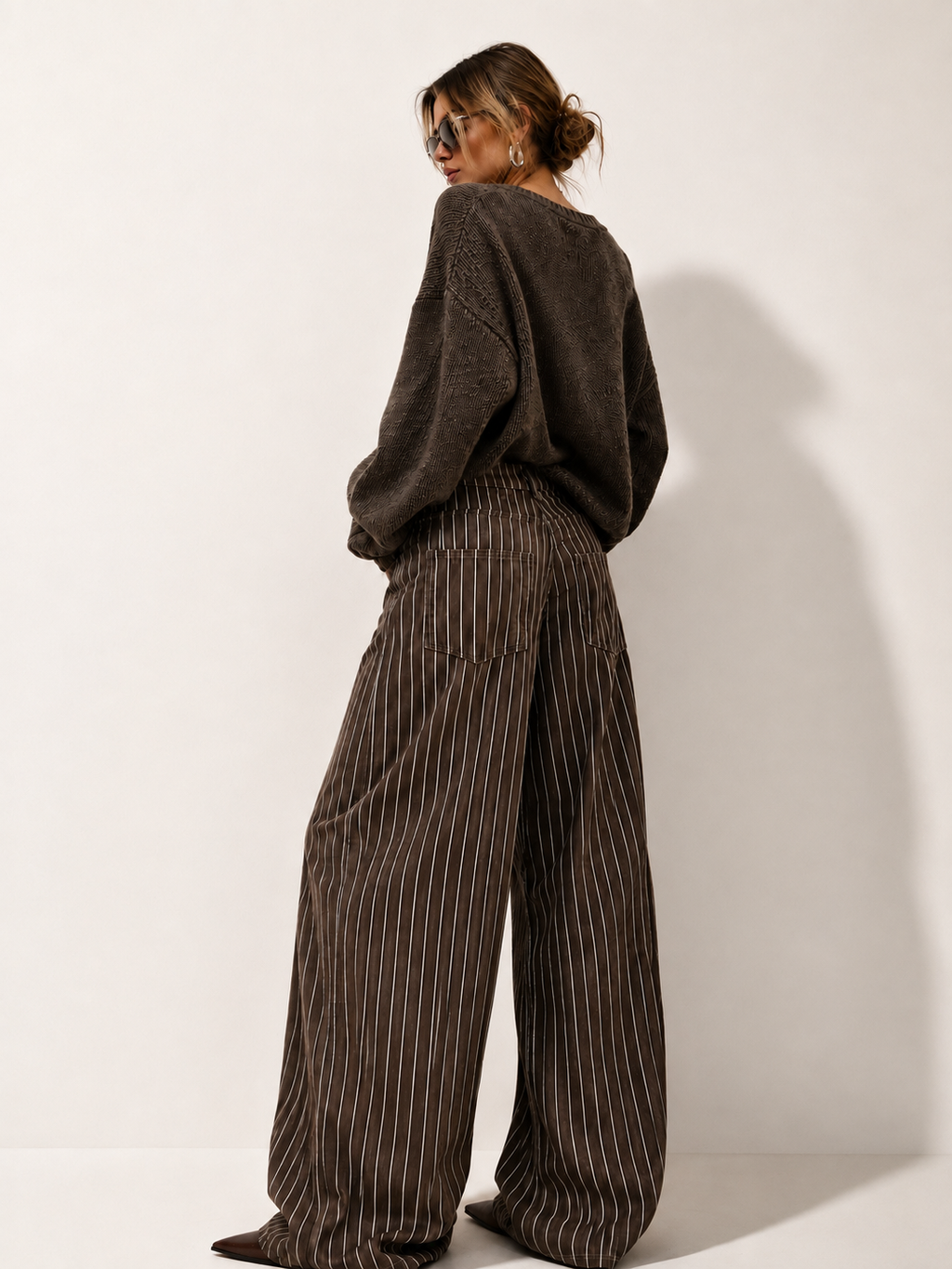 Pinstripe Wide-Leg Pants