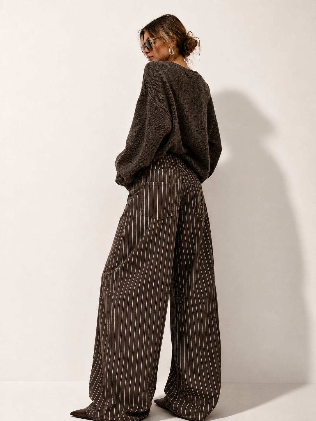 Pinstripe Wide-Leg Pants