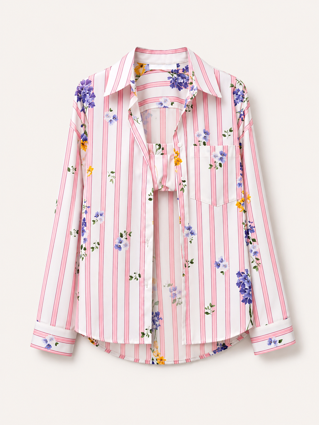 Floral Stripe Overshirt & Crop Top Set
