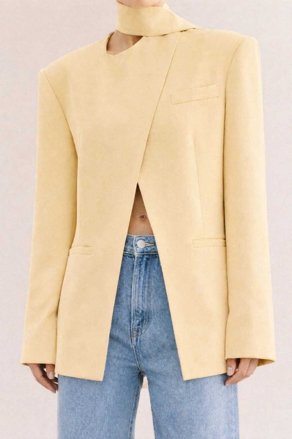 Minimalist Cut-Out Butter Yellow Blazer