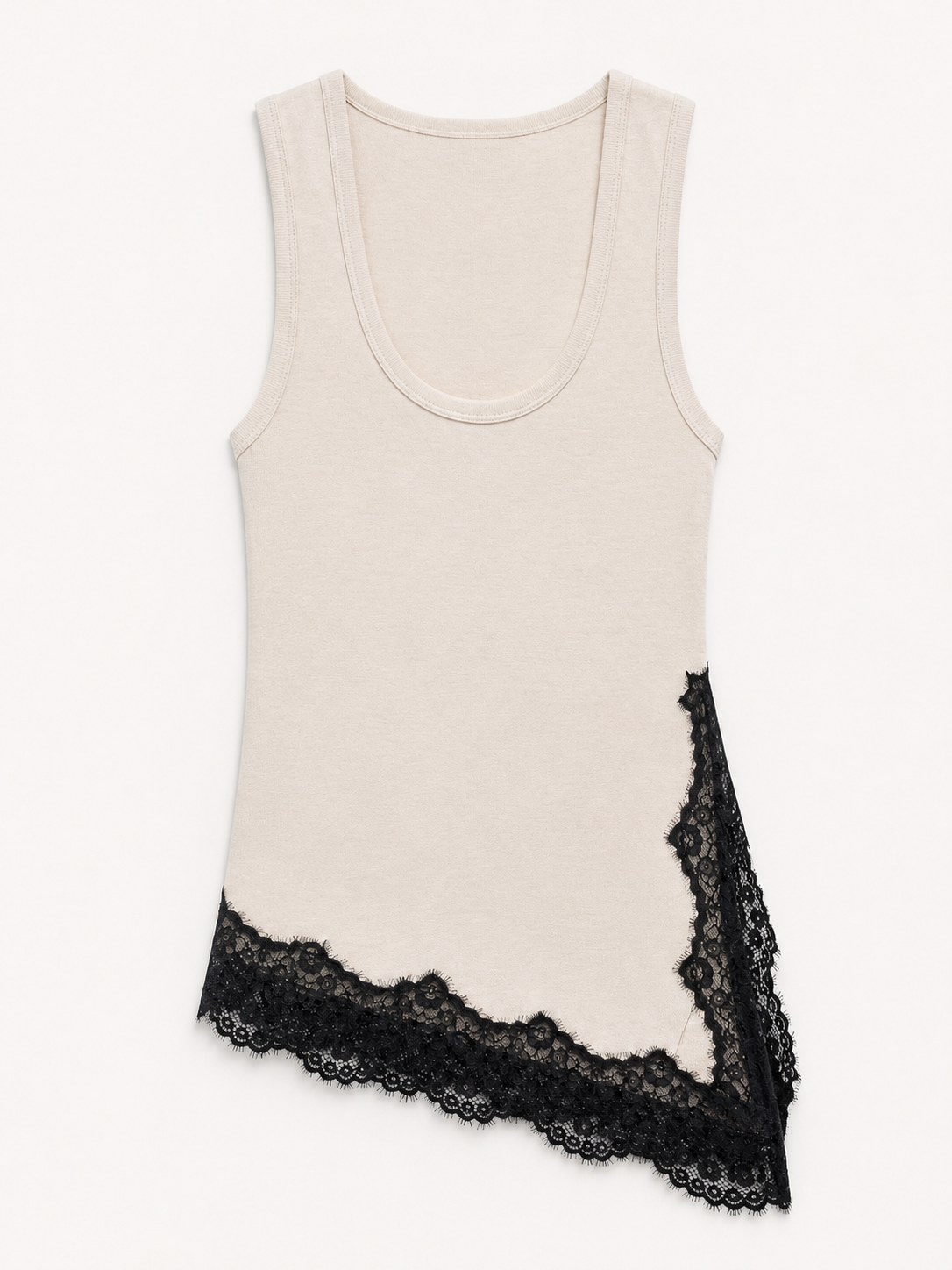 Ecru Lace-Trimmed Scoop Neck Top