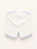 Structured Strapless Top with Contrast Striped Trim