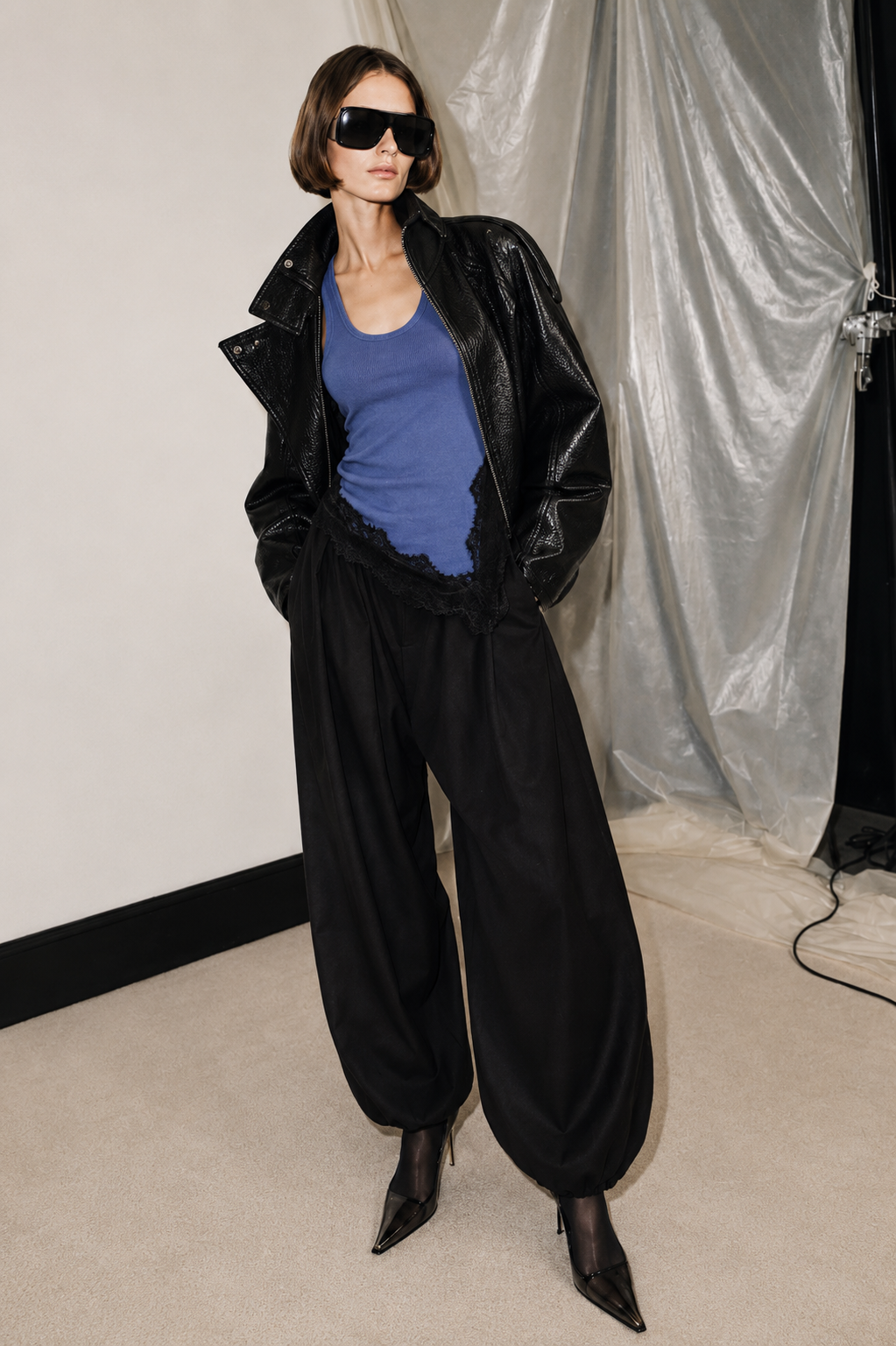 Black Pleated Balloon Trousers