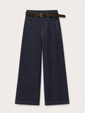 Leopard Belt Wide-Leg Blue Jeans