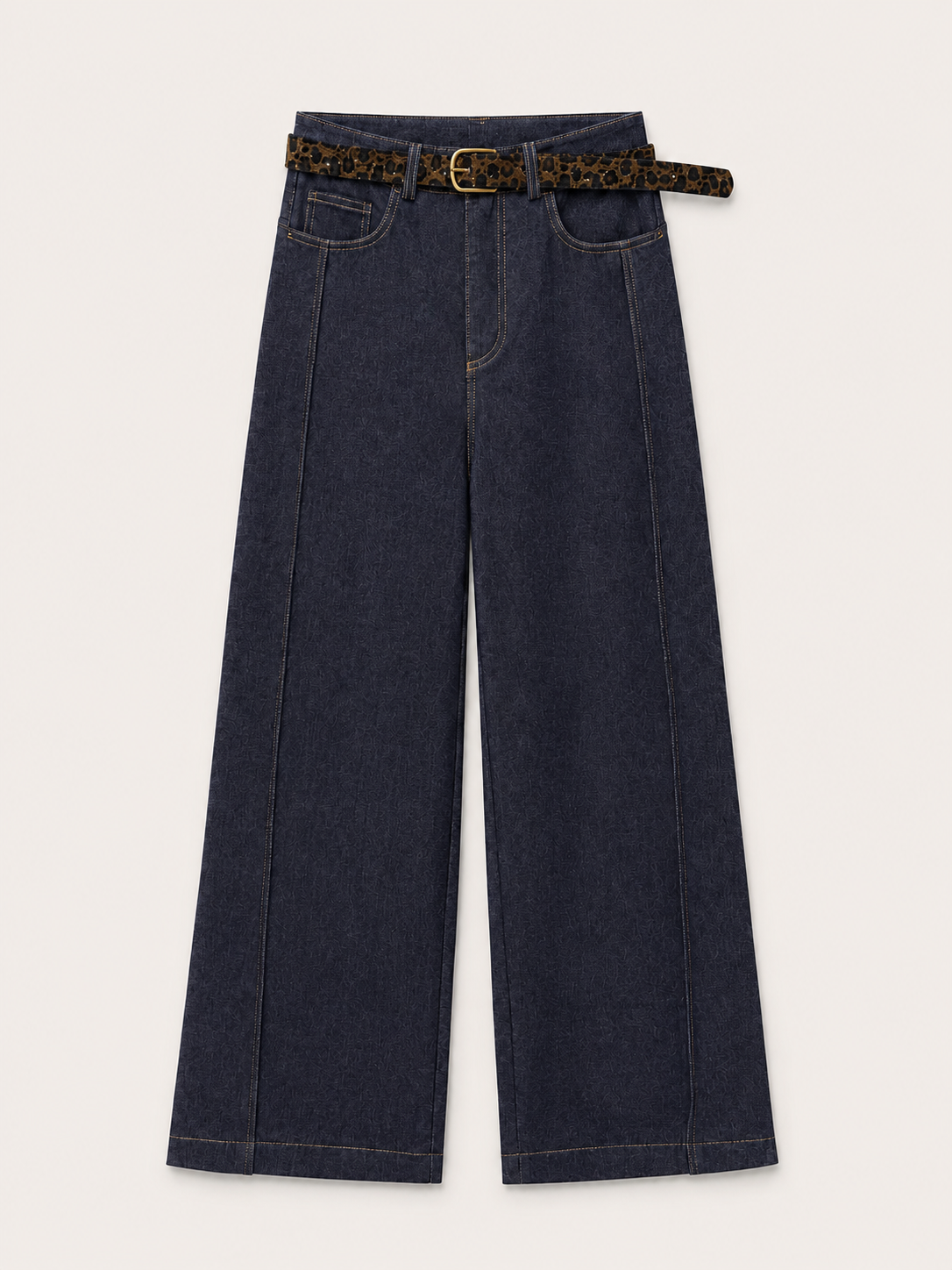 Leopard Belt Wide-Leg Blue Jeans