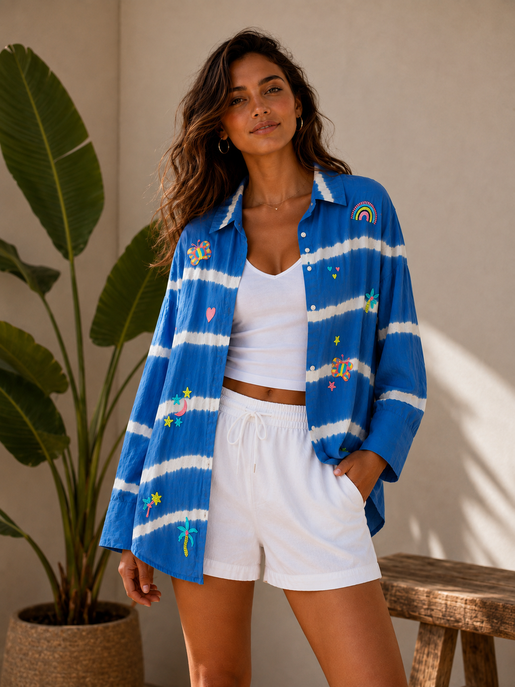 Playful Tie-Dye Embroidered Shirt