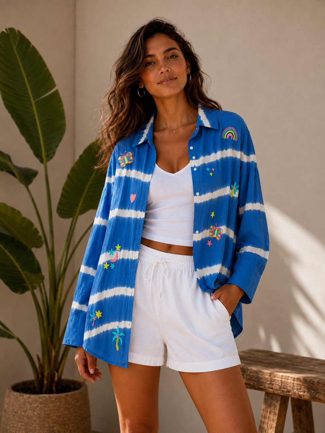 Playful Tie-Dye Embroidered Shirt