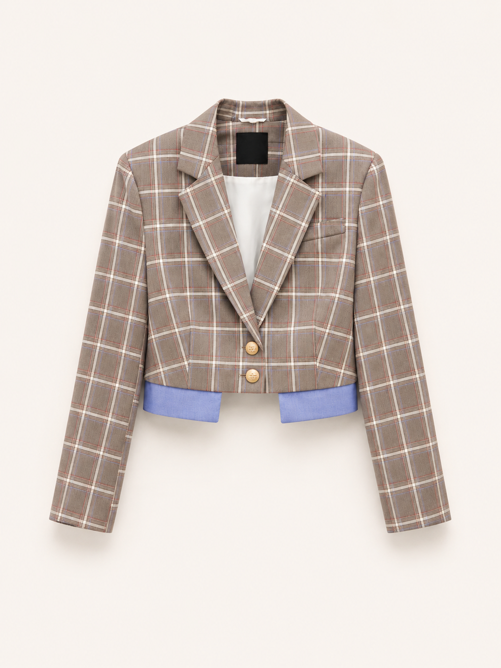 Contrast Check Cropped Blazer