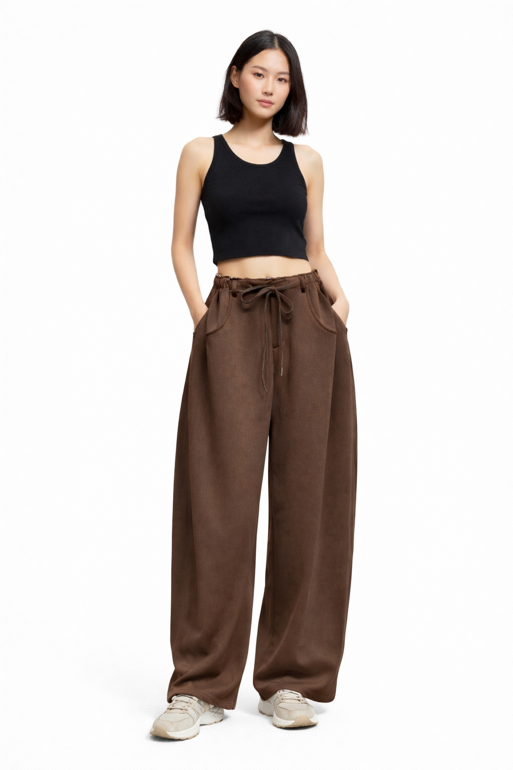 Cocoa Cotton Wide-Leg Trouser