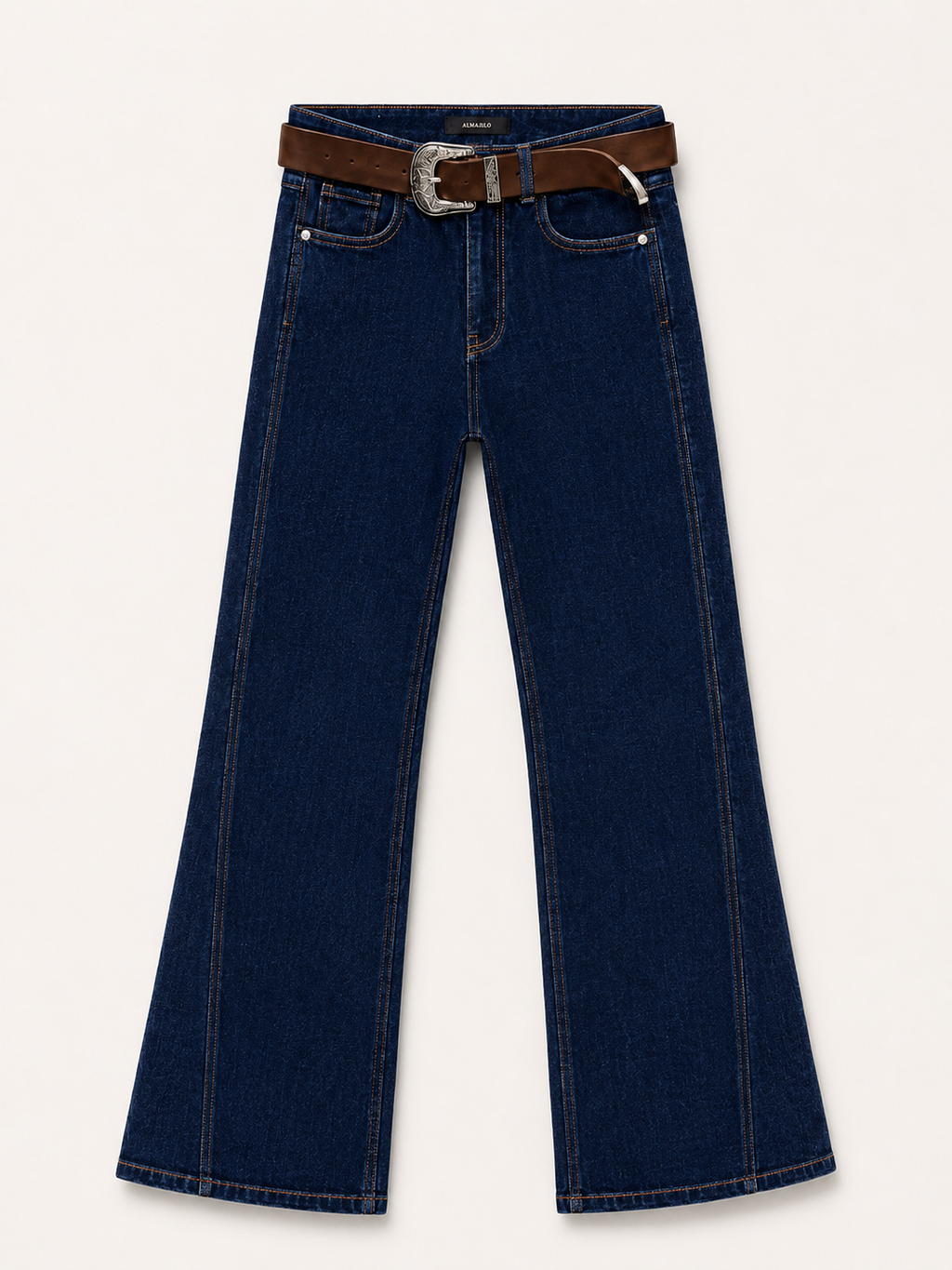 Indigo Flare Jeans with Western Belt