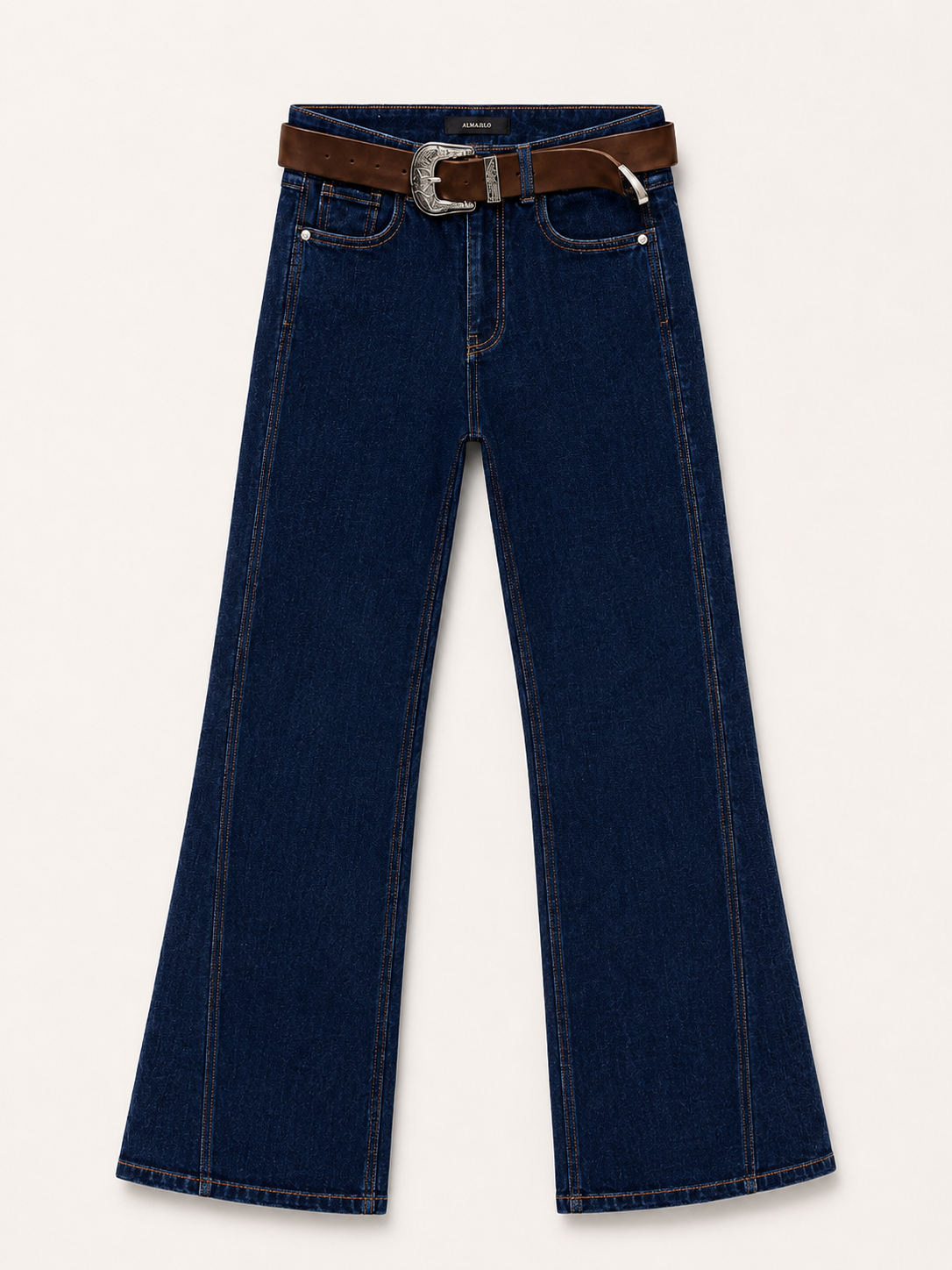Indigo Flare Jeans with Western Belt
