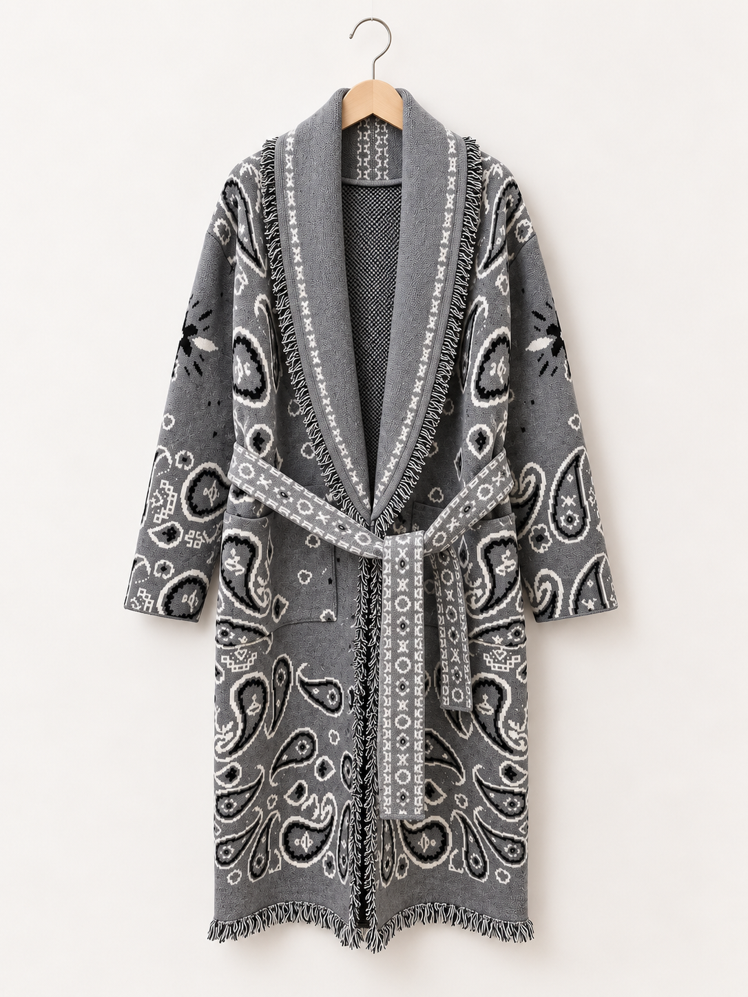 Long Paisley Fringe Wrap Coat