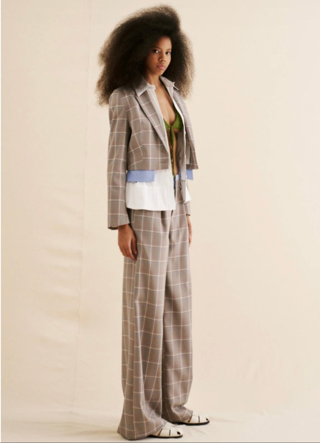 Contrast Check Cropped Blazer