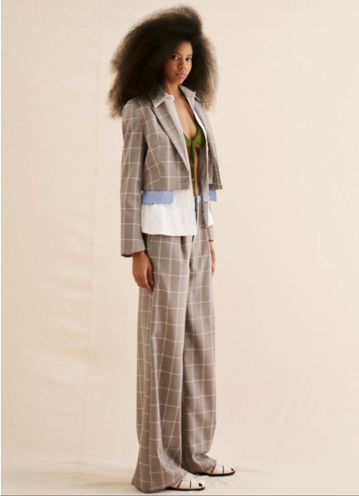 Contrast Check Cropped Blazer