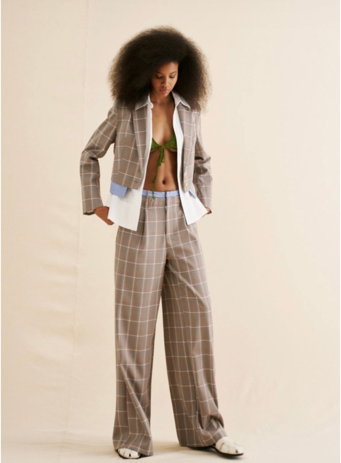 Contrast Check Cropped Blazer