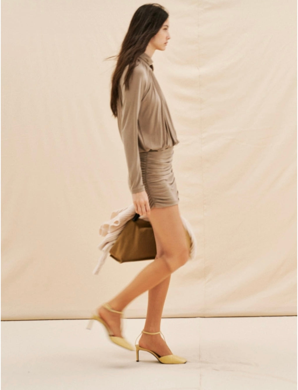 Ruched High-Neck Mini Dress