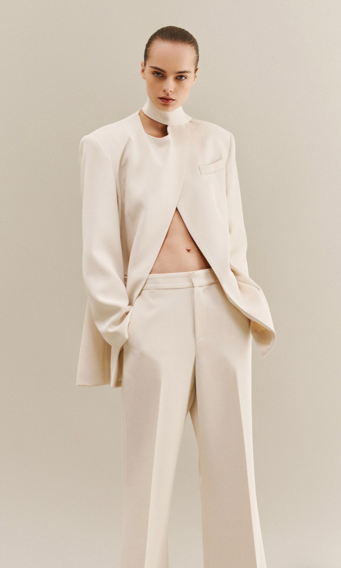 Minimalist Cut-Out Cream Blazer