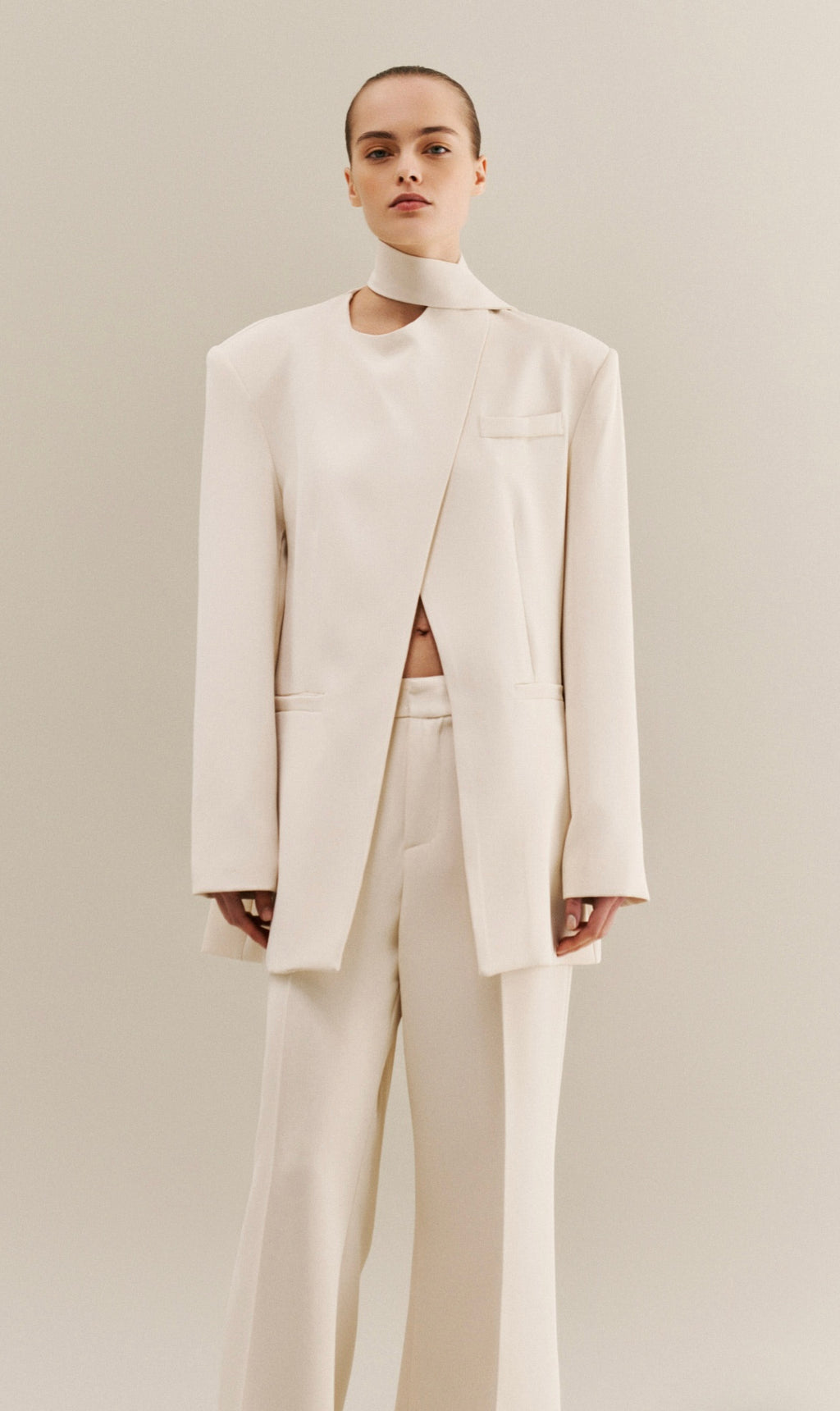 Minimalist Cut-Out Cream Blazer