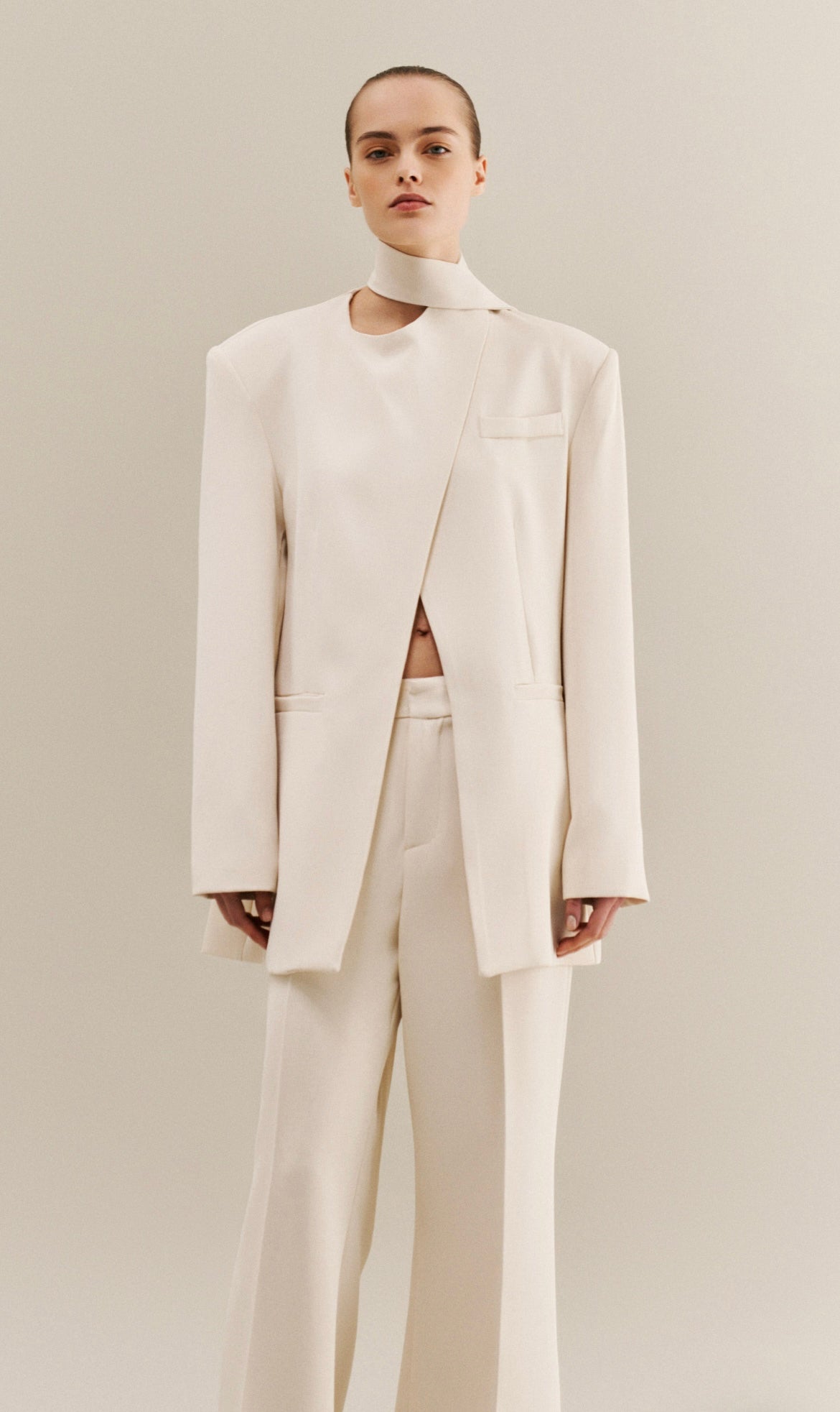 Minimalist Cut-Out Cream Blazer