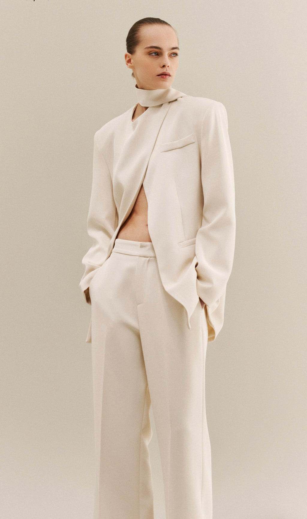Minimalist Cut-Out Cream Blazer