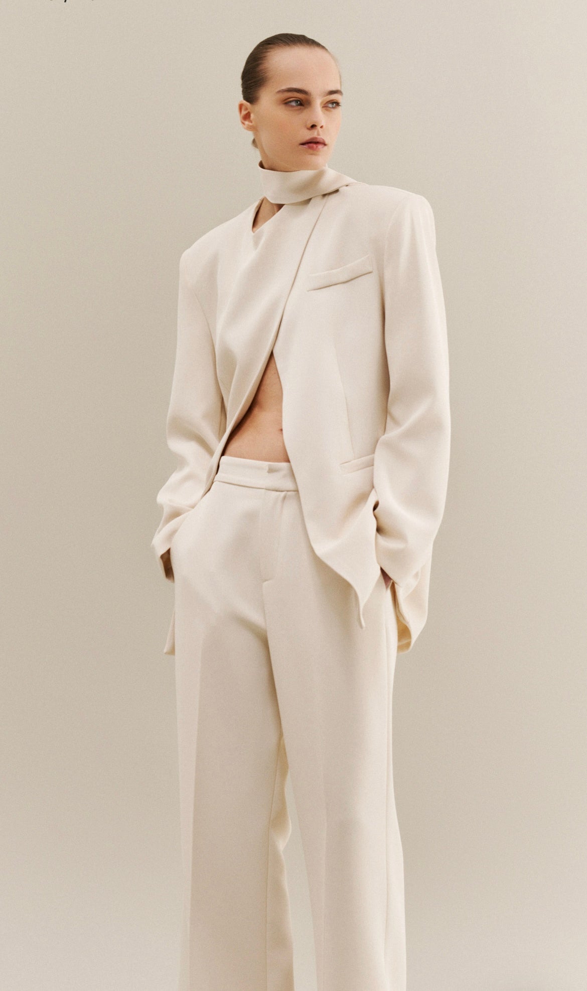 Minimalist Cut-Out Cream Blazer