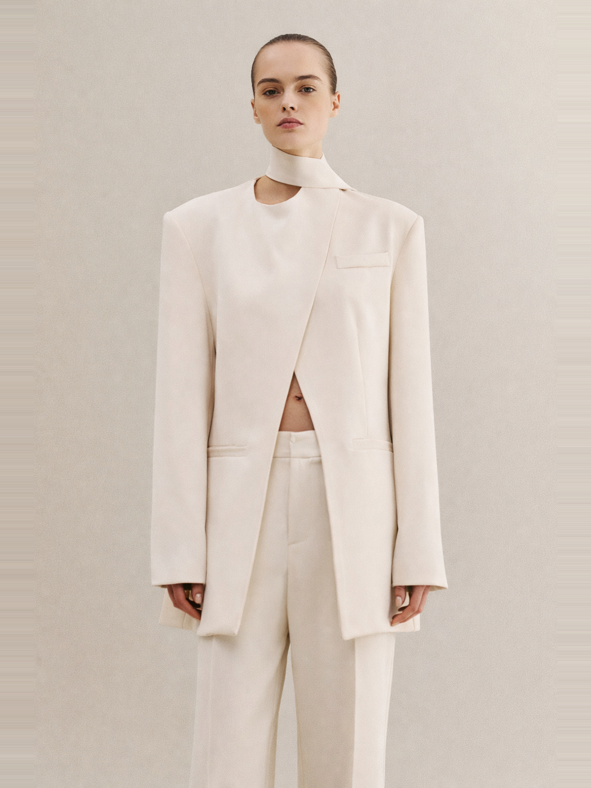 Minimalist Cut-Out Cream Blazer